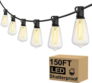 150/100FT LED Outdoor String Lights Patio Lights with Shatterproof ST38 Vintage Edison Bulbs, Outside Hanging Lights for Porch, Deck, Garden, Backyard, Balcony