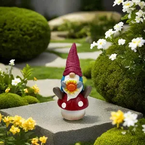 Garden Gnome Statue, 1 Count Cute Gnome on Mushroom Sculpture for Outdoor Patio Lawn Decor, Ideal Present for Birthday, Housewarming