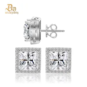 Delzzad 14K Gold-Plated Princess Halo Stud Earrings Lab-Created Moissanite Stud Earring S925 Sterling Silver Moissanite Jewelry Perfect Birthday Mother’s Day Christmas Gift for Men Women Wedding Set