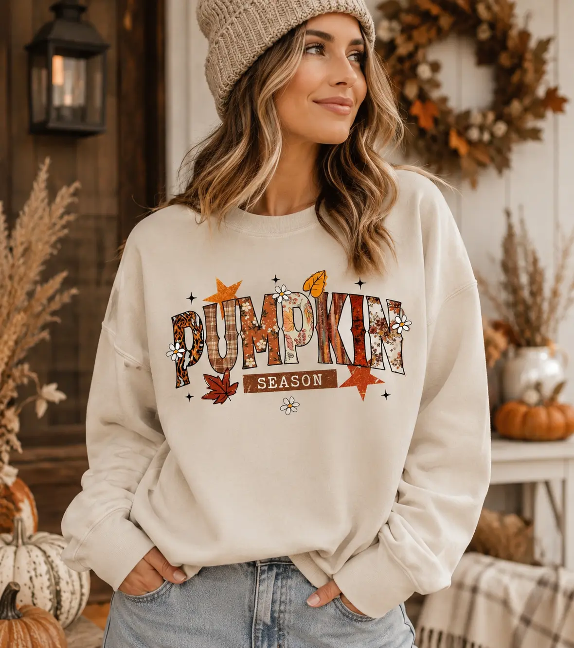 Thanksgiving Pumpkin Season Fall Vibes Crewneck Sweater, Pumpkin Autumn Leaves Shirt, Fall Vibes Gifts