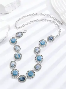 1pc Style Boho Belt, Women'S Metal Waist Chain With Western Denim Bohemian Blue And Silver Belt, Suitable For Dresses, Jeans And Country Concerts, Adjustable Ethnic Style Hollow Pattern Imitation Turquoise Dress Accessories