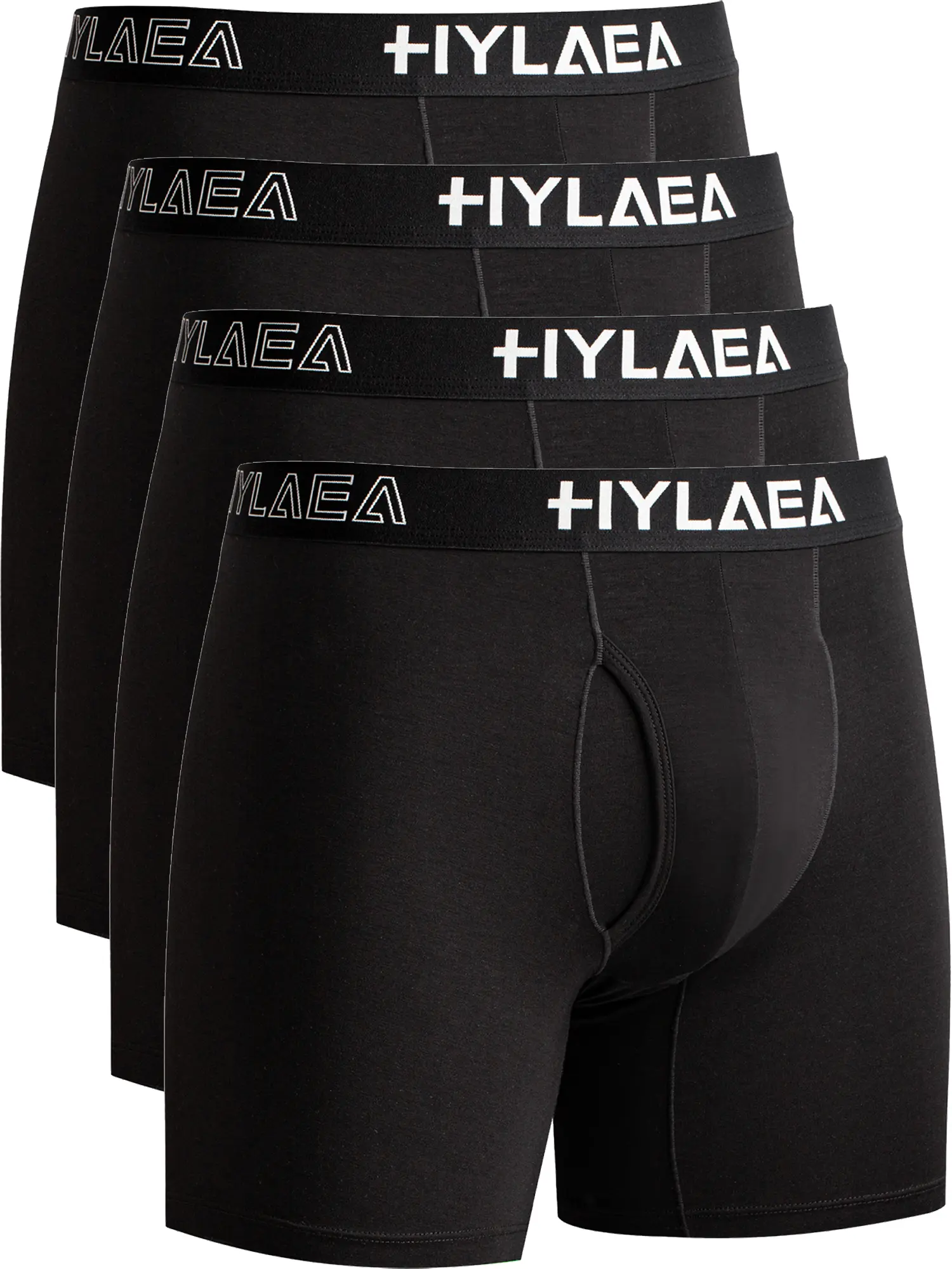 Hylaea Men's Fitted Moisture-Wick Bamboo Boxer Briefs, 4-Pack Tropical Camo, 5-Inch Anti-Chafing Leg for Sports, Travel, Office Work