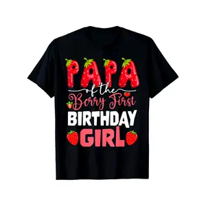 Papa of The Berry First Birthday of Girl Strawberry Dad T-Shirt Strawberry Print T-shirt 100% Pure Cotton Gift for Men Women Dad Mom and Friends Regular Sizes Are S-XXXL Black 180g Fabric Weight, All-Season Casual Wear for sport Fans | Playful Design Tee
