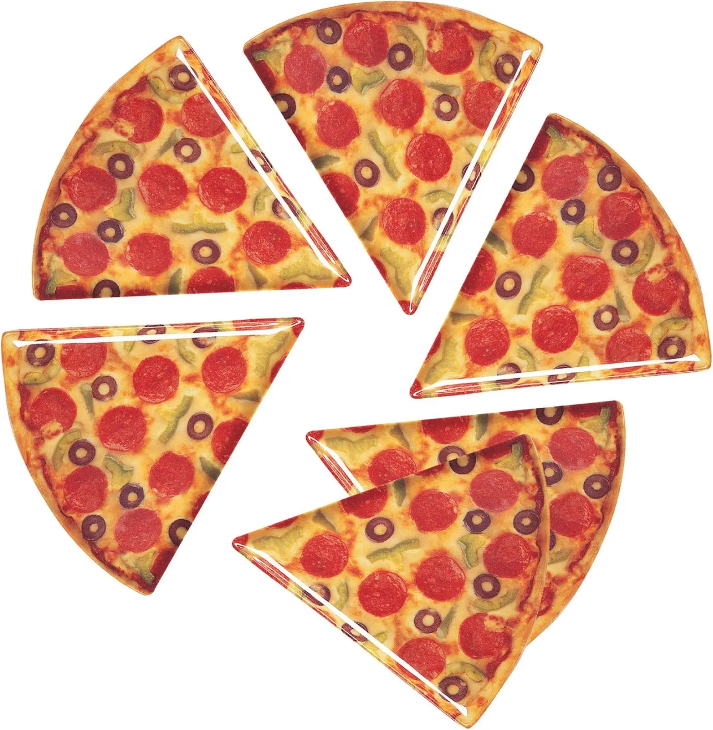 Supreme Housewares Pizza Slice Shaped Melamine Plate, BPA-Free Pizza Plate with Realistic Pepperoni Print, Durable, Dishwasher Safe, Fun Novelty Dish for Pizza Lovers and Parties, 9 Inches, Set of 6
