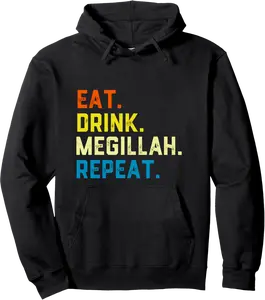 Eat Drink Megillah Repeat Happy Purim Costume Queen Esther Pullover Hoodie - Prudencekto Shop 50B0DY5STWT8