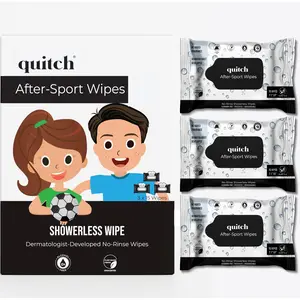 Quitch After-Sport Wipe Unscented Shower-Free Cloth for Kids & Baby, Rinse-Free Body-Wipe, Aluminum-Free Natural Deodorant, Non-Toxic Sensitive Skin Towelettes, Travel-Friendly, Back to School