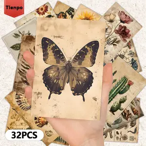 Vintage Butterfly & Flower Pattern Postcard, 32pcs/set Handheld Retro Wall Decor Card, Message Card Gift for Friend Family Classmate, Custom Message Card