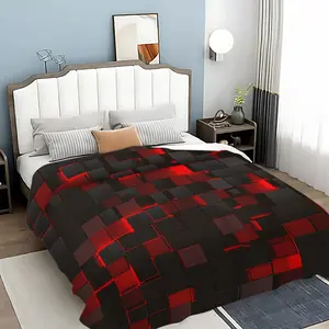 Black Red Geometric Blanket, Soft Knitted Fabric Multi-Size Warm Throw, Home Decor Comfortable Fashion Design Suitable for All Seasons