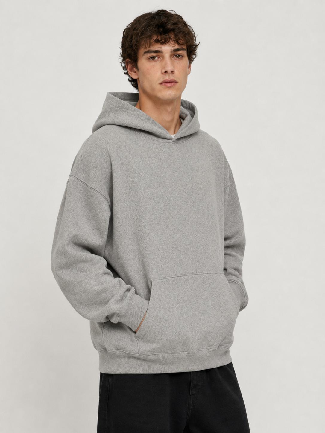 Men's Dark Gray Oversized Hoodie, Soft Casual Pullover with Kangaroo Pocket, Loose Fit Everyday Sweatshirt