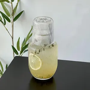 1 Set Crystal Bedside Carafe Set with Cup: 17.75oz/525ml Nighttime Water Pitcher, Perfect for Bedroom Nightstand Hydration & Nocturnal Sipping Drinkware