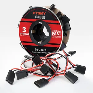 PTSMY of 3-Prong Female Bullet Plug, 3 Prong Socket, Triple Female Plug 0.180 Bullet Continuous Wiring Harness Roll (18 AWG), 6.5 Inch Spacing