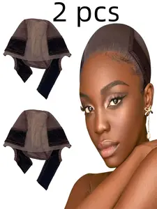 2 Pcs Lace Wig Grip Cap for Glueless Wig, 4x5 Transparent Lace Reusable Wig Caps, Adjustable Non-Slip Cap for Women, Brown Color
