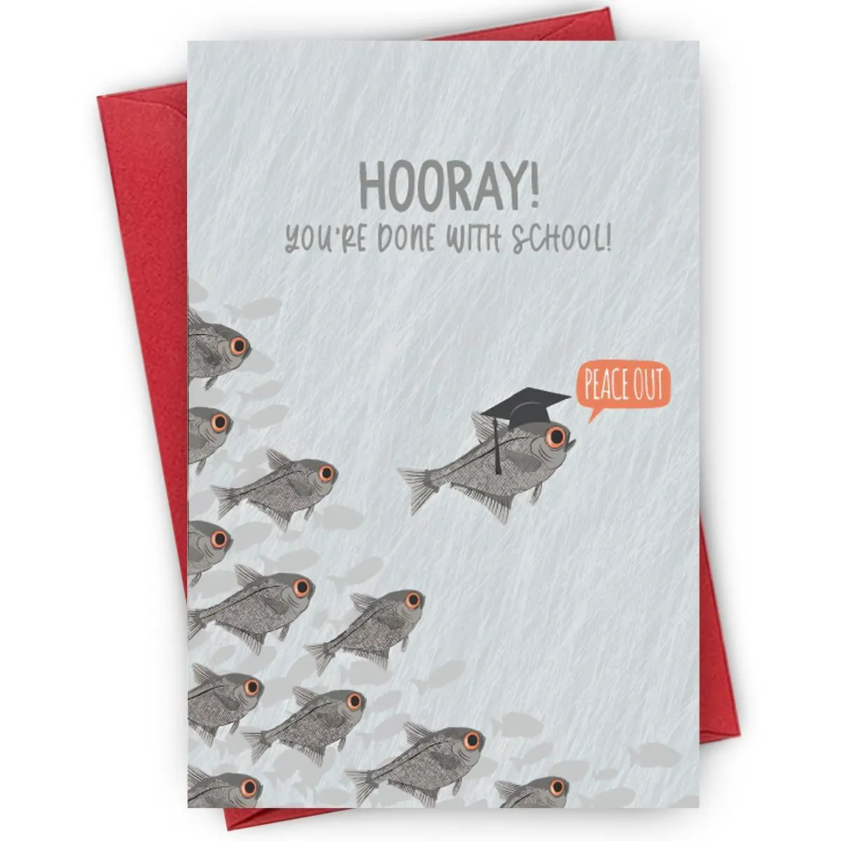 Fish with Graduation Cap Pattern Greeting Card, Card Design, 1 Count Creative Humorous Congratulations Graduate Card, Perfect for Graduation Day