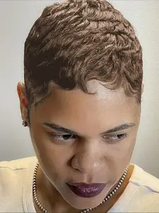 Pixie Cut Wig for Women Curly Wave Wig Halloween Wig Full Machine Made Wig 150% Density 6 Inch Pixie Wigs