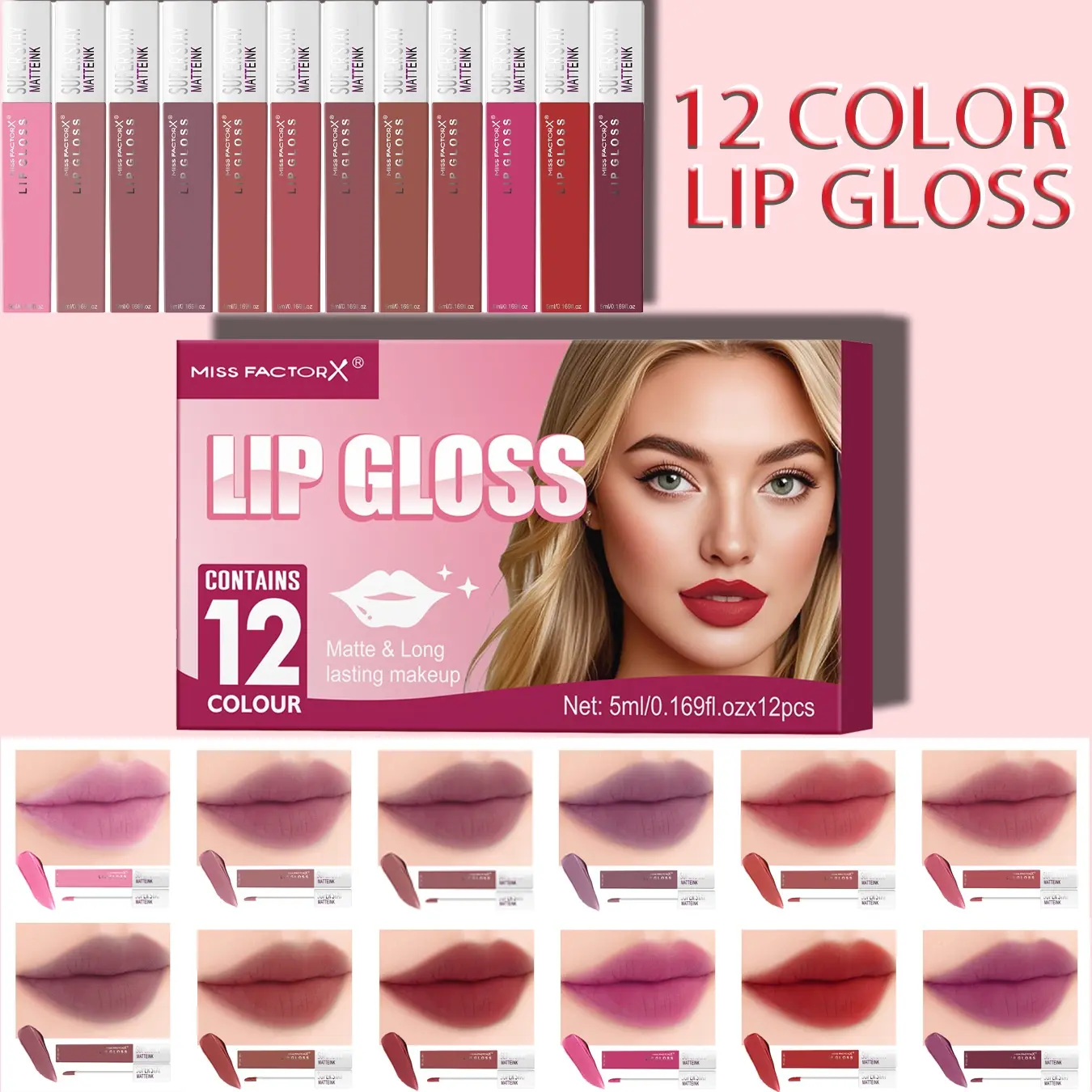 12-Piece Lipstick Set for Women, Lipstick Makeup, Lip Cosmetic, Matte Liquid Lip Gloss Kit, Lipgloss Lipstick, Lip Stain Tint, Long-Lasting 24-Hour Color, Perfect Thanksgiving Gift Choice