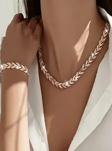Vintage Women's Crystal Necklace Bracelet Set, Chunky Chain Cuban Link Accessories, Party Daily Vacation Jewelry Gift