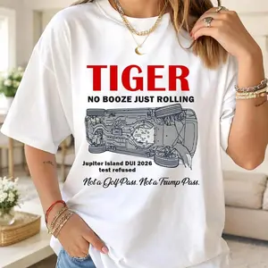 Tiger Woods T-Shirt - No Booze Just Rolling | Jupiter Island DUI 2026 Funny Golf Shirt | Sarcastic Celebrity Crash Tee