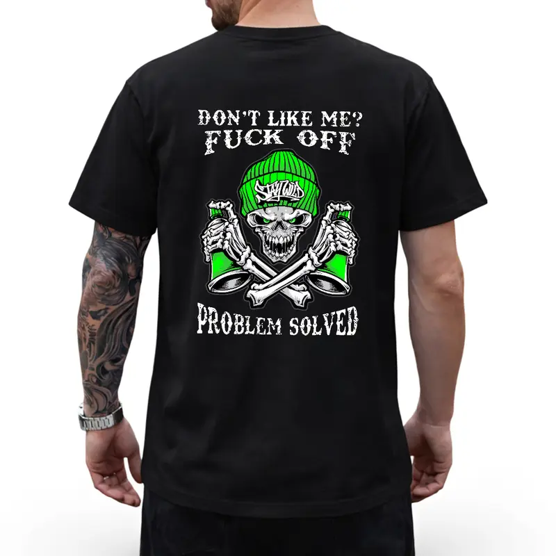 DON'T LIKE ME F*CK OFF Tattooed Graffiti Skull Street tshirt ,Aesthetic tatoo merch summer outfits, style, streetwear,  vintage men graphic tees Classic Clothes Prints Cotton