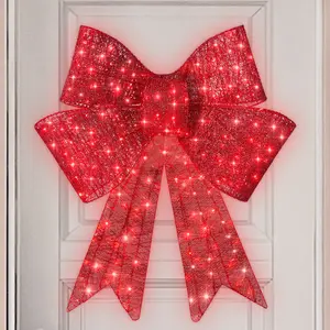 Large Pre-Lit Christmas Bow, Outdoor LED Lighted Holiday Decoration with 8 Lighting Modes and Hanging Hook