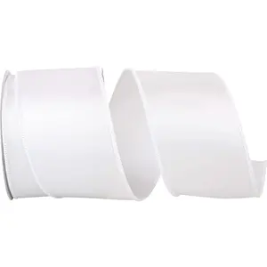 92575W-030-40F Satin Value Wired Edge Ribbon 2-1/2 Inch X 10 Yards White