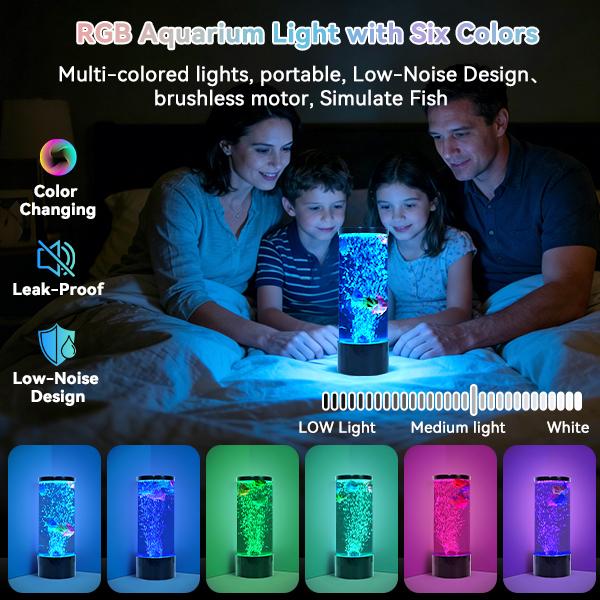 LED Aquarium Bubble Fish Tank Table Lamp, Birthday Christmas Gifts for Adults Kids Teens, Relaxing 6 Color Remote Fake Fish Sensory Night Light for Kids' Room Bedroom Home Decor, Stress Relief