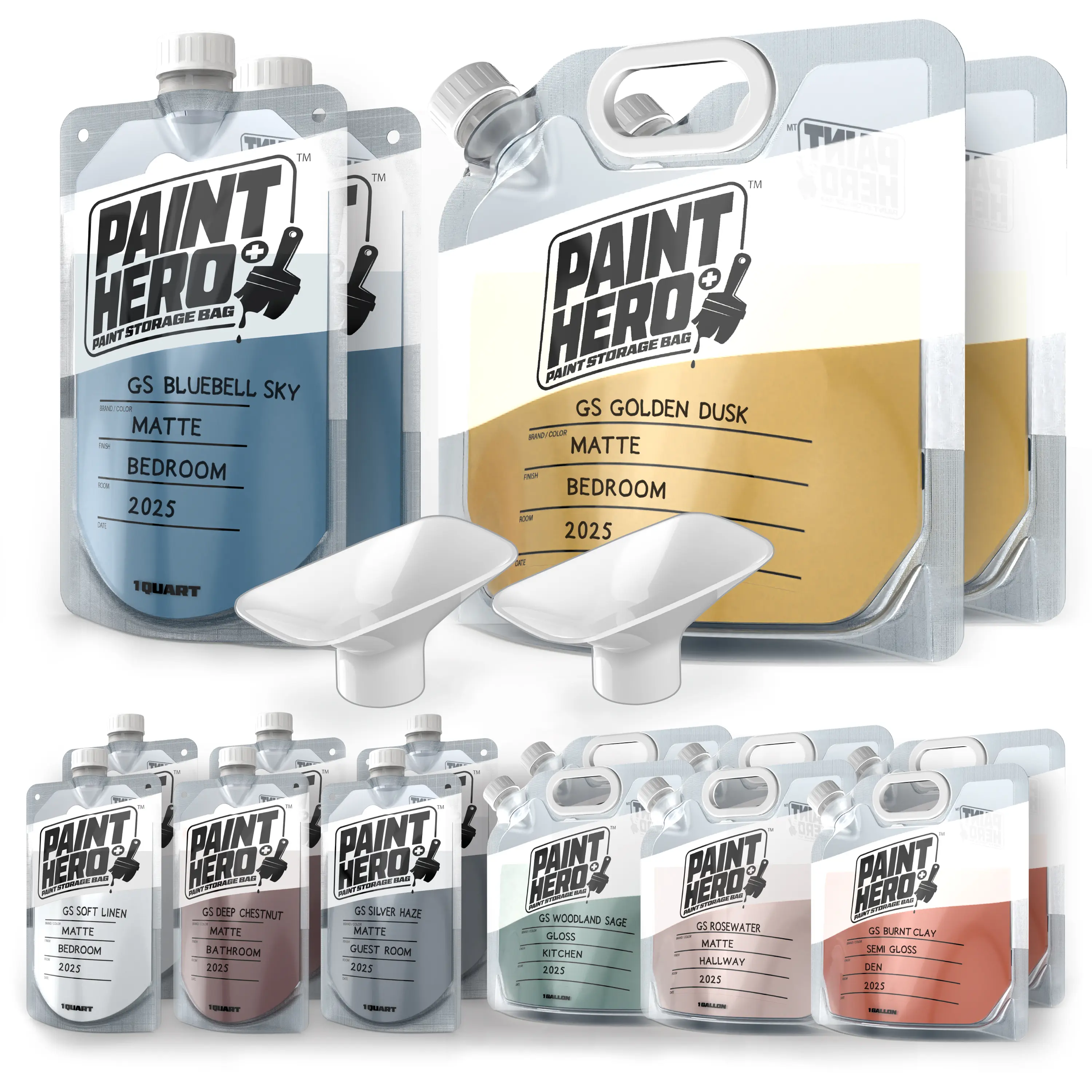 GoSports Outdoor Paint Hero Storage Bags - Airtight Refillable 8 Quart and 8 Gallon Pouches with Funnel
