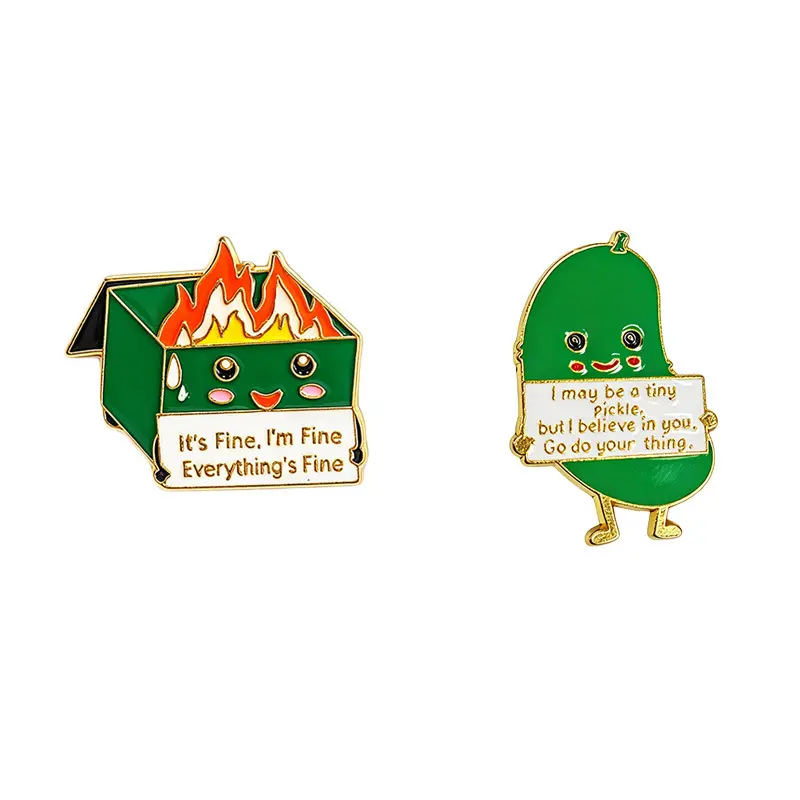 Positive Enamel Dumpster Fire Brooch & Pickle Pins - Inspirational Lapel Pins for Coworker Appreciation Gifts, Fashion Clothes Decor Accessories