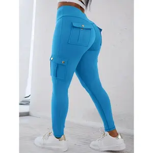 Butt Lifting Leggings With Flap Pockets High Waist Tummy Control Workout Cargo Pants