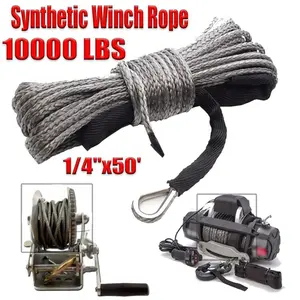 1/4" x 50' 10000LBS Synthetic Winch Rope | Heavy Duty Recovery Cable with Protective Sleeve | Offroad Winch Line for ATV UTV 4x4 Truck Jeep | High Break Strength Trailer Pulling Rope