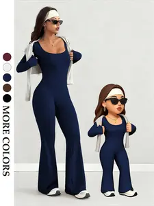 Women's Fashion Fitted Long Sleeve Jumpsuit, Bell Bottom Leg, Casual Elegant Light Fabric, Perfect for Vacation and Leisure Wear Lightweight