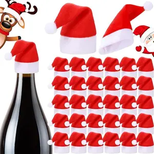 1Pcs Mini Santa Hat, Christmas Fork & Knife Covers & Wine Bottle Covers - Christmas Decorations