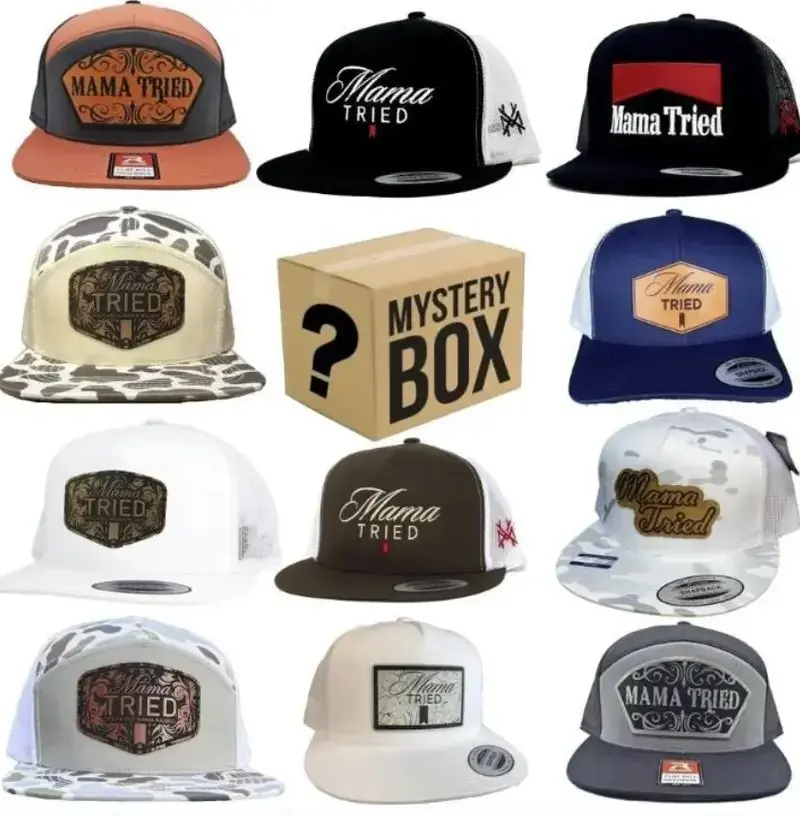 [BEST 2026] Mystery Box Trucker Hat Random Design, Mama Tried Cowboy Snapback Cap, Fish On Outdoor Mesh Hat, Adjustable Unisex Gift Hat for Men & Women