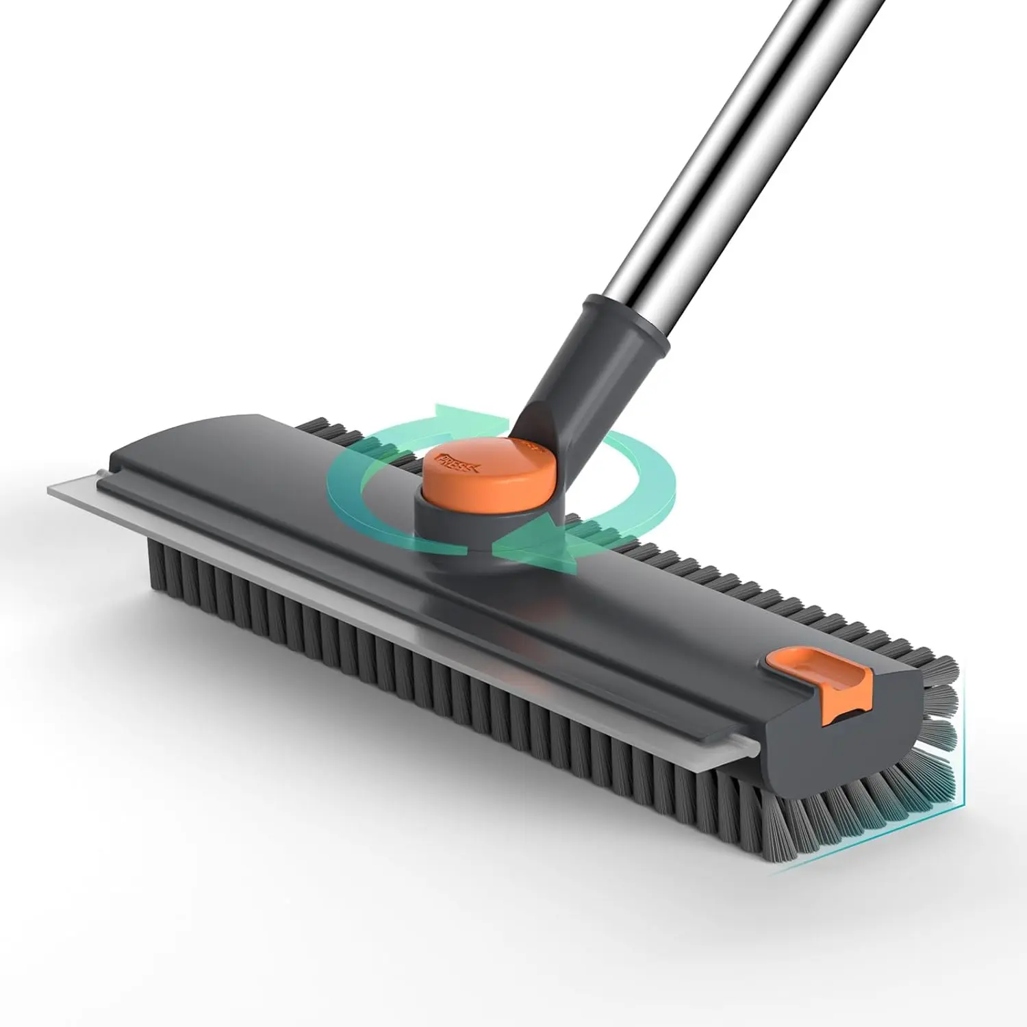 3-in-1 Heavy-Duty Floor Scrub Brush with Adjustable Long Handle (3 Heights), PVC Bristles, 90° Angle & Squeegee, Wet Dry Clean Tool for Bathroom, Multiple Surfaces