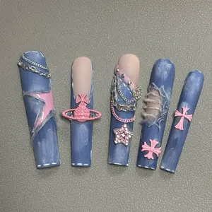 Denim & Pink press on nails