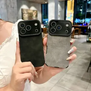 Luxury Suede Soft Leather Phone Case For iPhone 17 Air 16 15 14 13 12 11 Pro X XR XS Max 7 Plus Shockproof Matte SheepSkin Cover Black