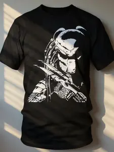 Retro Horror Movie Alien Warrior Streetwear 100% Cotton Short Sleeve – Suitable for sports, travel and everyday wear, regular fit, knit fabric, suitable for everyday wear, makes a great gift.Graphic tee,90s graphic tees,men's t shirts,funny graphic tee