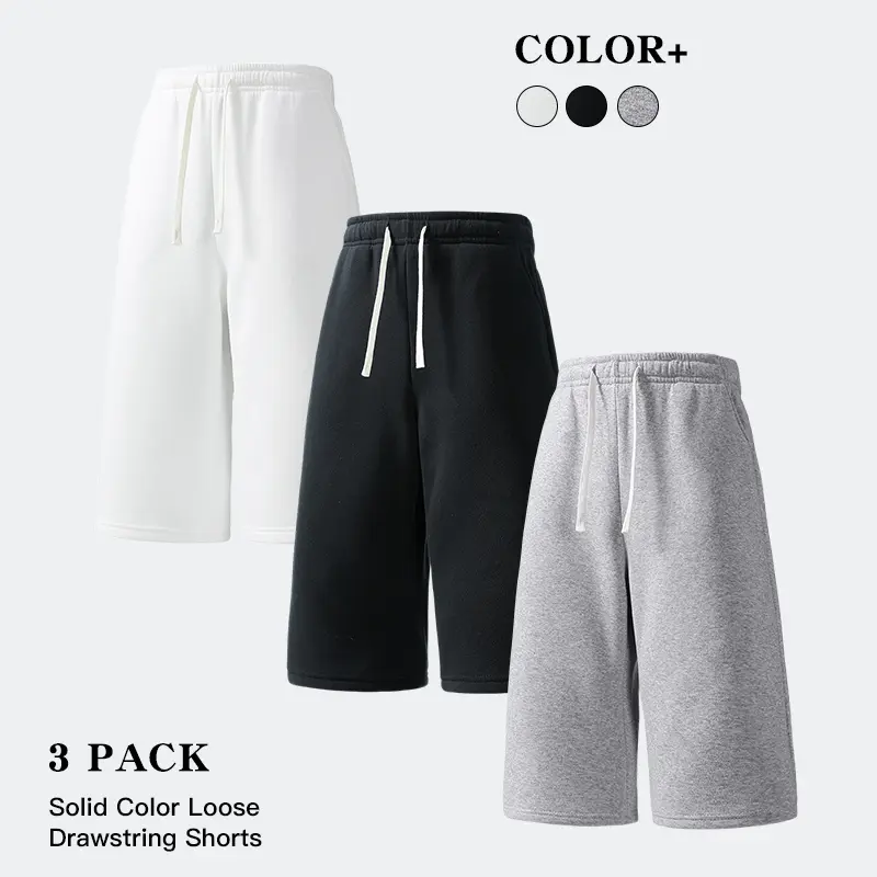 3 Pack Solid Loose Drawstring Knee Length Sweat Shorts Unisex Elastic Waist Daily Lounge Workout Bottoms