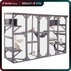 DealsForYouDays Aivituvin-AIR7017 Catio, Large Wooden Outdoor Cat Enclosure | Open-Back Design| Window Connection|