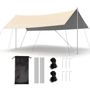 TGPao Hexagon Silver Camping Tarp Rain Fly Tarp , Camping Canopy Lightweight Ripstop Fabric - UPF50+ Sun Shelter, Waterproof &Windproof Beach Tent (118x118in, Sand Gold, Blackout Fabric)