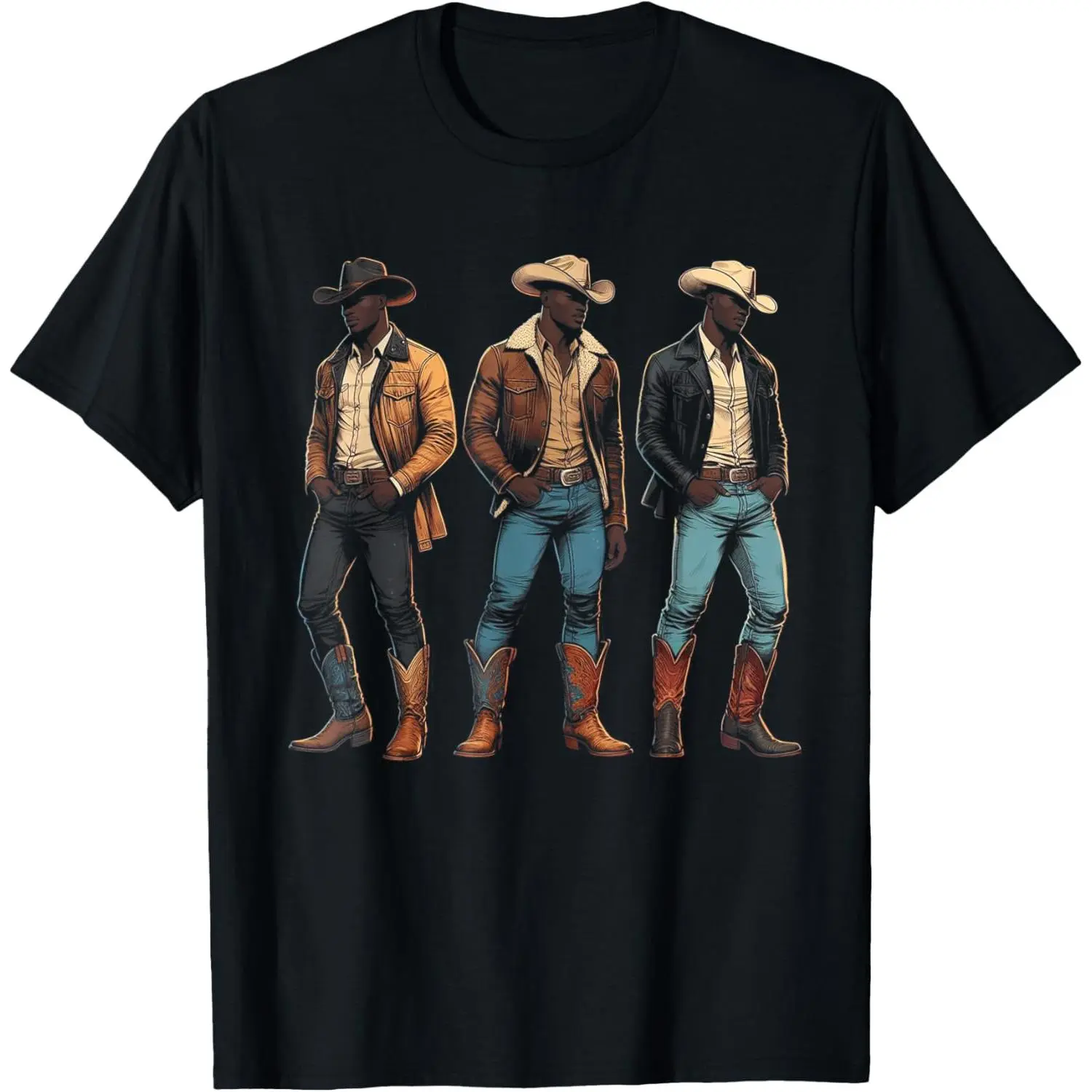 Vintage Black Cowboy T-Shirt for Men, Melanin Pride Graphic Streetwear, 100% Cotton Short Sleeve Round Neck, Shortsleeve, Tshirt, Top, Distressed, Casual