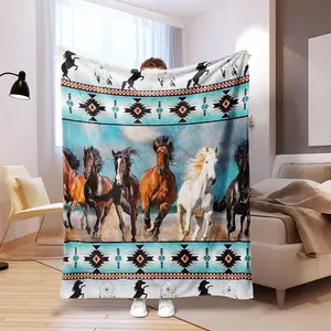 Horse Pattern Blanket, Soft Throw Blanket, Air-conditioned Room Blanket, Warm Nap Blanket for Home Office Travel Camping