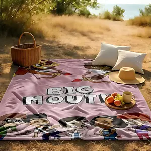1 piece American TV series "Big Mouth" youth growth comic themed flannel blanket, Figure Print Blanket, suitable for beds and sofas, all-season use, modern design, digitally printed pattern