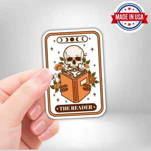 The Reader Tarot Skeleton Vinyl Sticker - Waterproof, UV Resistant, Durable