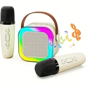 Portable Mini Karaoke Speaker with 2 Microphones, Rechargeable Wireless Outdoor Speaker with RGB Light, Colorful Multi-Function Neon Karaoke Machine