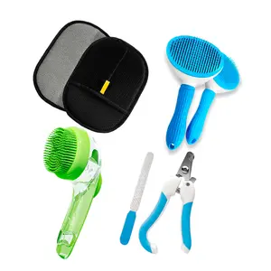 DearPaws 4-in-1 Pet Grooming Kit for Cats and Dogs with Electrostatic Fur Removal Gloves Adjustable Grooming Comb Liquid-Fill Bath Brush and Safe Nail Clippers Complete Deshedding and Hygiene Bundle