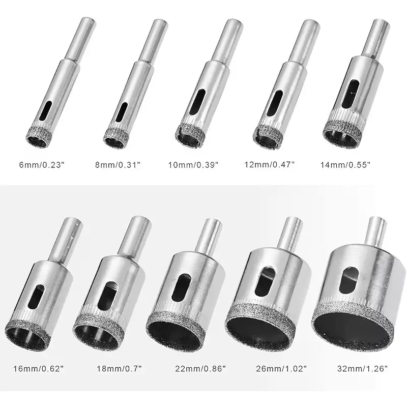 10-piece/set Diamond Coated Hole Saw Drill Bit Set - Drill perfect holes in tile  marble  glass and ceramic