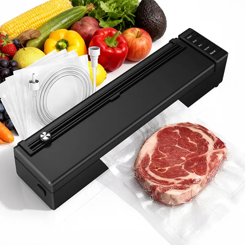 Olayks Food Sealer Machine - 60KPA Suction, Dual Dry & Moist Modes, Compact Design, 10 Sealer Bags & 1x Vacuum Hose for Vacuum Sealed Kitchen Storage, Meat Prep