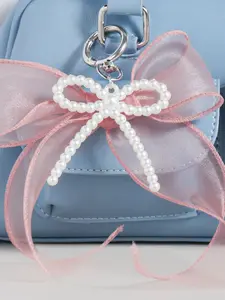 Sweet Lace Bow Keychain, Cute Pearl Design, Beaded, Perfect for Bags & Keys Decoration, All Season Accessory, No Choking Hazard