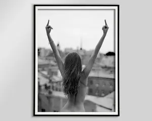 Nude Woman Middle Finger Poster, Black and White, Feminist Print, Nude Photos, Feminine Wall Art, Teen Girl Room Decor, Sexy Gift For Him