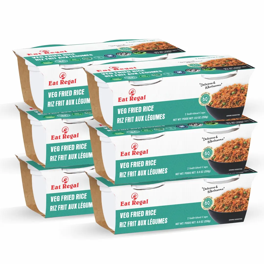 Eat Regal Veg Fried Rice Cup Pack of 6 - Ready-to-Eat Individual Cups with Colorful Vegetables, 8.8 oz Total per Set, Instant Food Solution Food Savory